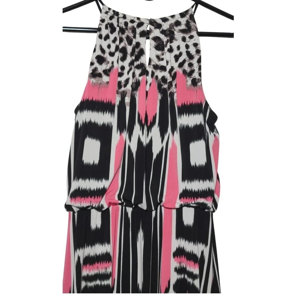 London Style Collection Women Maxi Dress 14‎ Black Pink White Geometric Halter
